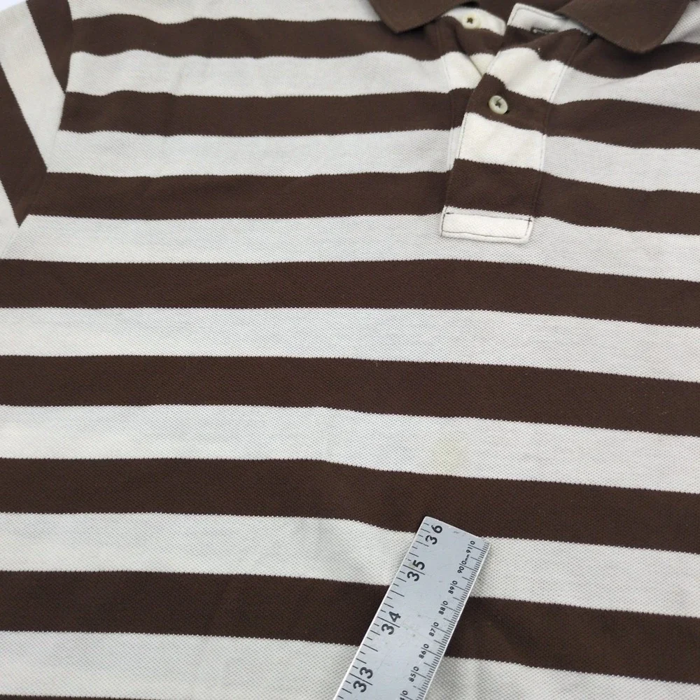 VTG Polo Ralph Lauren Polo Shirt XL Brown Cotton Striped Short Sleeve Y2K Preppy